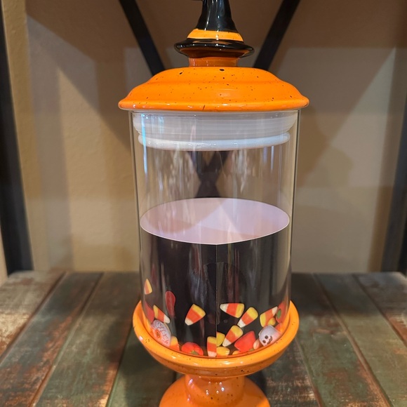 Orange Glass Candy Jar with Halloween Witch’s Hat - Picture 3 of 4